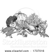 Vector Illustration of Vegetables Fruit Produce Food Illustration Woodcut by AtStockIllustration