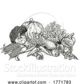 Vector Illustration of Vegetables Fruit Produce Food Illustration Woodcut by AtStockIllustration