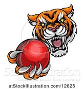 Vector Illustration of Vicious Tiger Sports Mascot Grabbing a Cricket Ball by AtStockIllustration