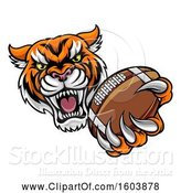 Vector Illustration of Vicious Tiger Sports Mascot Grabbing a Football by AtStockIllustration