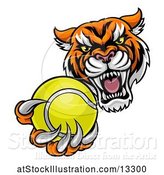 Vector Illustration of Vicious Tiger Sports Mascot Grabbing a Tennis Ball by AtStockIllustration