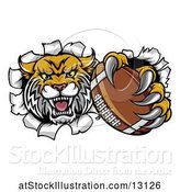 Vector Illustration of Vicious Wildcat Mascot Breaking Through a Wall with a Football by AtStockIllustration