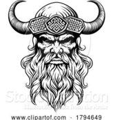 Vector Illustration of Viking Warrior Guy Strong Mascot Face in Helmet by AtStockIllustration