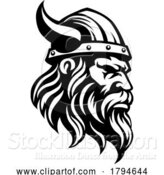 Vector Illustration of Viking Warrior Guy Strong Mascot Face in Helmet by AtStockIllustration