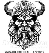 Vector Illustration of Viking Warrior Guy Strong Mascot Face in Helmet by AtStockIllustration