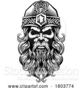 Vector Illustration of Viking Warrior Guy Strong Mascot Face in Helmet by AtStockIllustration