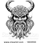 Vector Illustration of Viking Warrior Guy Strong Mascot Face in Helmet by AtStockIllustration