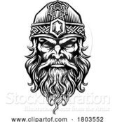 Vector Illustration of Viking Warrior Guy Strong Mascot Face in Helmet by AtStockIllustration