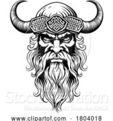 Vector Illustration of Viking Warrior Guy Strong Mascot Face in Helmet by AtStockIllustration