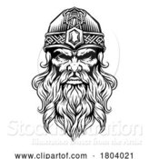 Vector Illustration of Viking Warrior Guy Strong Mascot Face in Helmet by AtStockIllustration