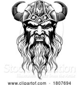 Vector Illustration of Viking Warrior Guy Strong Mascot Face in Helmet by AtStockIllustration