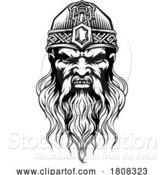 Vector Illustration of Viking Warrior Guy Strong Mascot Face in Helmet by AtStockIllustration