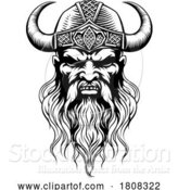 Vector Illustration of Viking Warrior Guy Strong Mascot Face in Helmet by AtStockIllustration