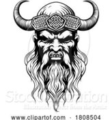 Vector Illustration of Viking Warrior Guy Strong Mascot Face in Helmet by AtStockIllustration