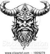 Vector Illustration of Viking Warrior Guy Strong Mascot Face in Helmet by AtStockIllustration