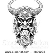 Vector Illustration of Viking Warrior Guy Strong Mascot Face in Helmet by AtStockIllustration