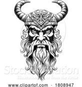 Vector Illustration of Viking Warrior Guy Strong Mascot Face in Helmet by AtStockIllustration