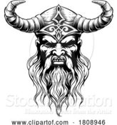 Vector Illustration of Viking Warrior Guy Strong Mascot Face in Helmet by AtStockIllustration