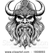 Vector Illustration of Viking Warrior Guy Strong Mascot Face in Helmet by AtStockIllustration