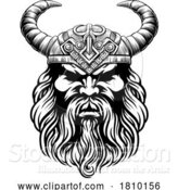 Vector Illustration of Viking Warrior Guy Strong Mascot Face in Helmet by AtStockIllustration