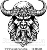 Vector Illustration of Viking Warrior Guy Strong Mascot Face in Helmet by AtStockIllustration