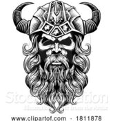 Vector Illustration of Viking Warrior Guy Strong Mascot Face in Helmet by AtStockIllustration