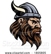 Vector Illustration of Viking Warrior Head in Helmet Mascot Face Guy by AtStockIllustration