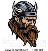Vector Illustration of Viking Warrior Head in Helmet Mascot Face Guy by AtStockIllustration