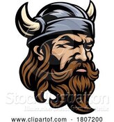 Vector Illustration of Viking Warrior Head in Helmet Mascot Face Guy by AtStockIllustration