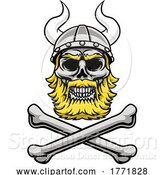 Vector Illustration of Viking Warrior Helmet Skull Pirate Cross Bones by AtStockIllustration