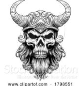 Vector Illustration of Viking Warrior Skull Guy Mascot Face in Helmet by AtStockIllustration