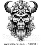 Vector Illustration of Viking Warrior Skull Guy Mascot Face in Helmet by AtStockIllustration