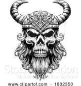 Vector Illustration of Viking Warrior Skull Guy Mascot Face in Helmet by AtStockIllustration