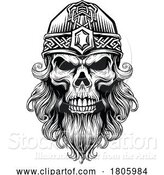 Vector Illustration of Viking Warrior Skull Guy Mascot Face in Helmet by AtStockIllustration