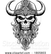 Vector Illustration of Viking Warrior Skull Guy Mascot Face in Helmet by AtStockIllustration