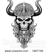 Vector Illustration of Viking Warrior Skull Guy Mascot Face in Helmet by AtStockIllustration