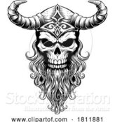 Vector Illustration of Viking Warrior Skull Guy Mascot Face in Helmet by AtStockIllustration
