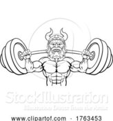 Vector Illustration of Viking Weight Lifting Mascot Muscle Gym by AtStockIllustration