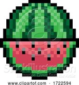 Vector Illustration of Watermelon Fruit Pixel Art Eight Bit Game Icon by AtStockIllustration