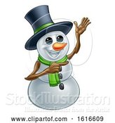 Vector Illustration of Waving Snowman Wearing a Top Hat by AtStockIllustration