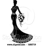 Vector Illustration of Wedding Bride Silhouette Bouquet by AtStockIllustration