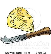 Vector Illustration of Wedge of Swiss Cheese Knife Vintage Woodcut Style by AtStockIllustration