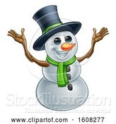 Vector Illustration of Welcoming Christmas Snowman Wearing a Green Scarf and a Top Hat by AtStockIllustration