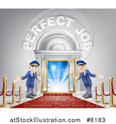 Vector Illustration of Welcoming Door Men at an Entry with a Red Carpet and Posts Under Perfect Job Text by AtStockIllustration