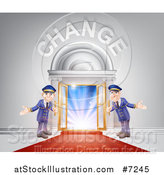 Vector Illustration of Welcoming Door Men at an Entry with a Red Carpet Under Change Text by AtStockIllustration