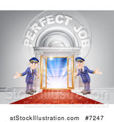 Vector Illustration of Welcoming Door Men at an Entry with a Red Carpet Under Perfect Job Text by AtStockIllustration