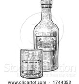 Vector Illustration of Whiskey Bottle and Glass Drink Engraving Etching by AtStockIllustration