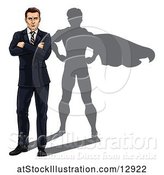 Vector Illustration of White Businessman Standing with Folded Arms and a Super Hero Shadow by AtStockIllustration