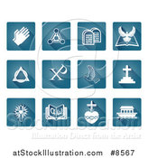 Vector Illustration of White Christian Icons on Blue Square Tiles by AtStockIllustration