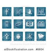 Vector Illustration of White Christian Icons on Blue Square Tiles by AtStockIllustration